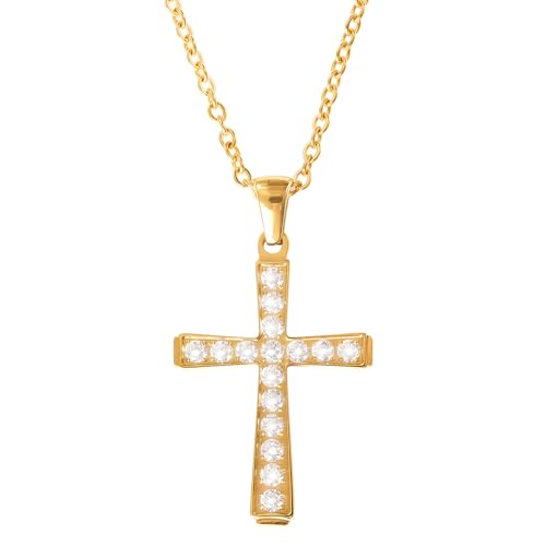 Gold Cross Necklace for Women Diamond Necklace for Women Sparkling Cubic Zirconia Pendant 18K Gold Plated Cross Pendant Religious Jewelry with Diamond Birthday Gift Christian Gifts for Her - color: Gold, style: Large cross