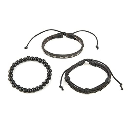 HZMAN Handmade Hemp Cords Wood Beads Leather Bracelets for Men Women - style: Wooden bead style 6
