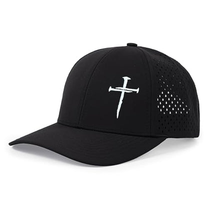 Embroidered Jesus 3 Nails Cross-Christian Religious Hats for Men & Women - color: 3 Nail Cross Nylon Black