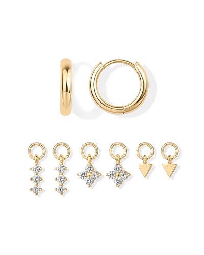 PAVOI 14K Gold Plated Mix & Match Charms Dainty Huggie Earrings for Women - style: Flower