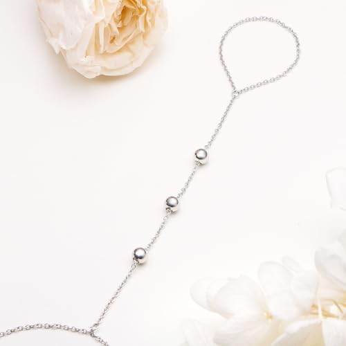 S925 Sterling Silver Finger Ring Bracelet Hand Adjustable Chain for Women - style: Beads Chain