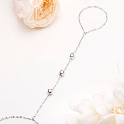S925 Sterling Silver Finger Ring Bracelet Hand Adjustable Chain for Women - style: Beads Chain