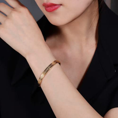 AYATUL KURSI Islamic Jewelry Bracelets Stainless Steel Openable Bangles Arabic Calligraphy Islamic Faith Gifts Messager Islamic Calligraphy Muslim Men Jewelry Bracelets Gift for Women - color: 2 Gold 1 Rose gold