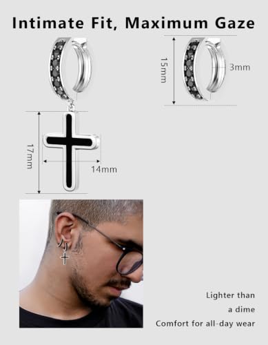 KRKC&CO Dangle Cross Earrings for Men, Sterling Silver Plated Black Drop - color: Silver-G