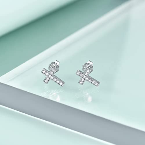 Rnivida 925 Sterling Silver Cross Stud Earrings for Women - color: Cz Cross