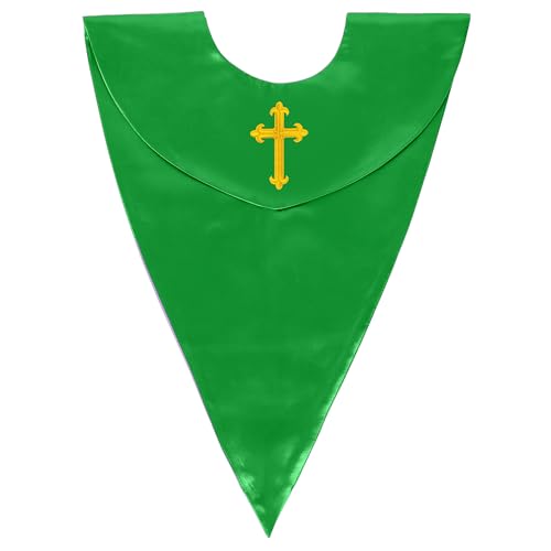 GradPlaza Unisex V Shape Church Choir Stole with Gold or White Embroidery Cross for Adults Church - color: Emerald Green, style: Gpld Cross