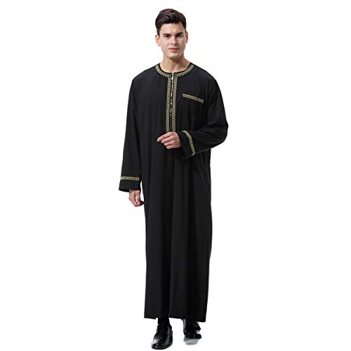 Lenmipot Men's Muslim Clothes Durable Kaftan Robe Dubai Long Gown Ethnic Clothes,1pc Soft Robe - color: A Black, size: Small