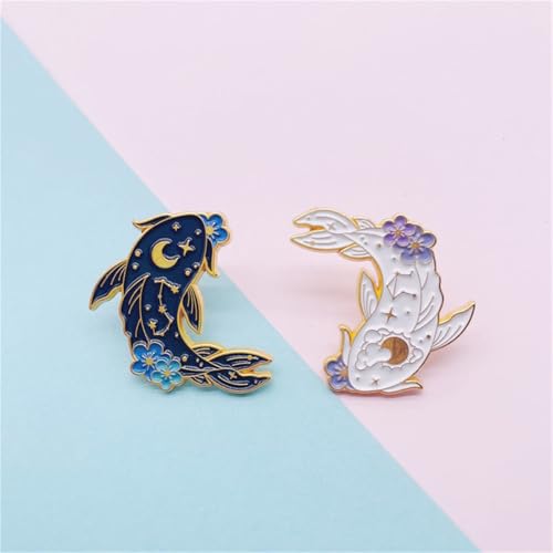 2Pcs coadipress Lovely Fish Brooch Enamel Lapel Brooches Pin Set Cute Cartoon Koi Fish Pins for DIY Backpacks Clothes Bags Jackets Hat Jewelry Accessories Gift - color: Flower Black White