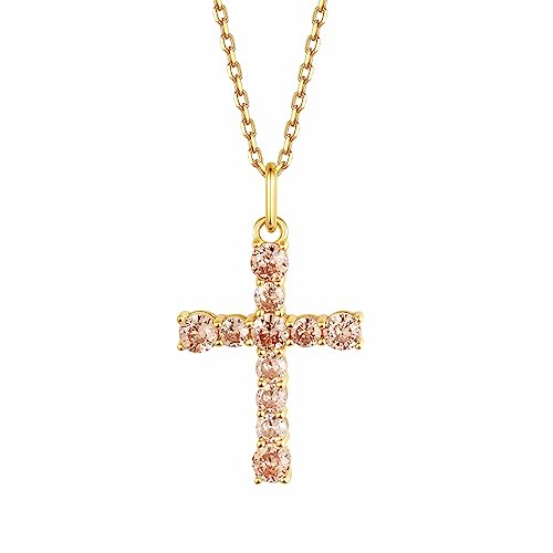 S.Leaf Cross Necklace for Women Gold Plated Cross Necklaces for Women 925 Sterling Silver Cross Pendant Necklaces for Women Birthday Anniversary - color: Cross_Necklace_11_Nov._Citrine