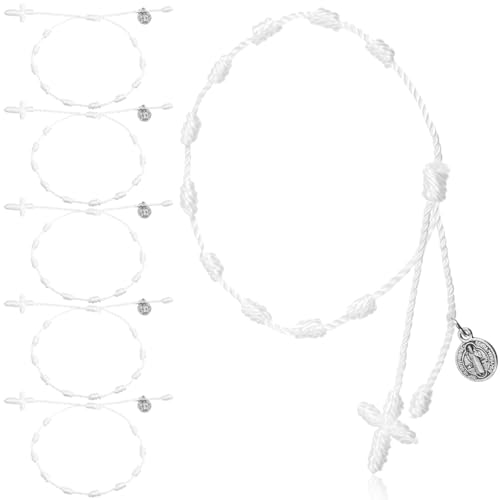 Yinkin St Benedict Medal Rosary Bracelet Bulk Adjustable - color: White