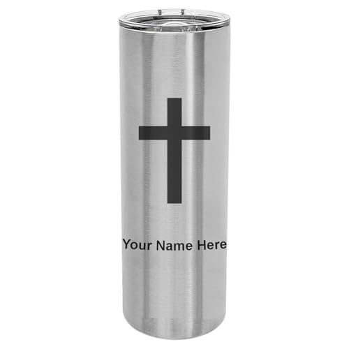 LaserGram Personalized 22oz Skinny Tumbler, Christian Cross (Stainless Steel) - color: Stainless Steel