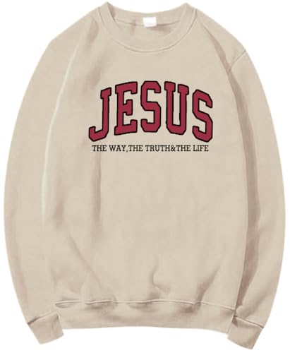 PANOZON Jesus Sweatshirt Faith Hoodie Christian Religious God Tops Man Woman Pullover Crewneck Longsleeve - color: 2-beige, size: Medium
