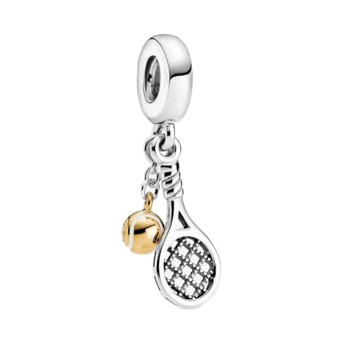 Sport Religious Charm 925 Sterling Silver Pendant,Jewelry Beads Gifts for Women Bracelet&Necklace - color: Tennis rackets and tennis balls