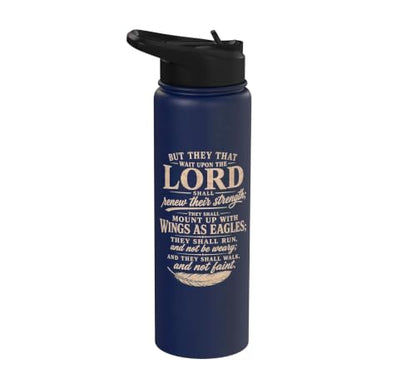 Wings As Eagles Isaiah 40 31 Christian Scripture Gifts Stainless Steel Insulated Water Bottle - color: Navy Blue