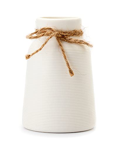 White Vase -Flower Vase, Small Vases for Décor, Ceramic Vase for Shelf Décor, Table Décor, Decorative Vase for Bookshelf, Fireplace Mantle, Office, Centerpieces, Petite Farmhouse Décor - color: White