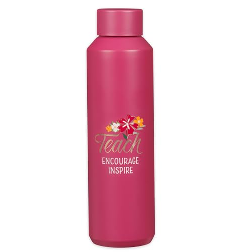 Christian Art Gifts Stainless Steel Double Wall Vacuum Sealed Travel Insulated Water Bottle for Women & Teachers: Teach, Encourage, Inspire Cute Leak/Spill-proof Scratch Resistant, Fuschia Pink, 20 oz - color: Teach/Fuschia