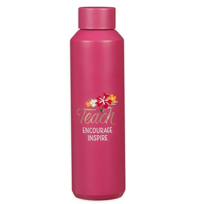 Christian Art Gifts Stainless Steel Double Wall Vacuum Sealed Travel Insulated Water Bottle for Women & Teachers: Teach, Encourage, Inspire Cute Leak/Spill-proof Scratch Resistant, Fuschia Pink, 20 oz - color: Teach/Fuschia