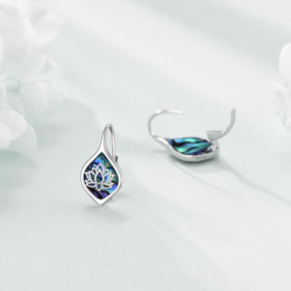 Celtic Trinity Knot Earrings for Women 925 Sterling Silver Triquetra Knot Leverback Abalone Shell Irish Jewelry Tree of Life Gift - style: lotus