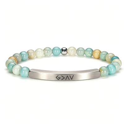 Inspirational Christian Bracelet for Women, 18K Gold Plated Bible Verse Jewelry with Amazonite Beads, Religious Faith Gift for Mom, Daughter, Sister, Friend - color: Gold is greater than highs and lows-Amazonite Silver