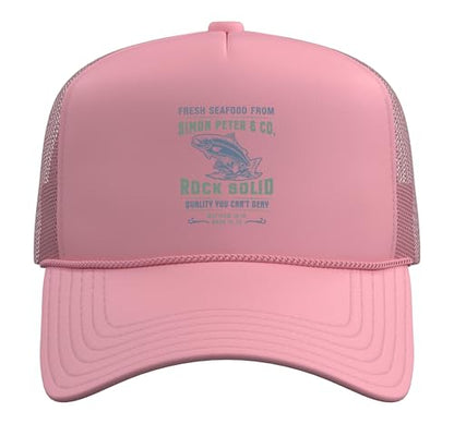 Christian Faith Jesus Simon Peter Funny Seafood Bible Verse Trucker Hat with Adjustable Mesh Back - color: Pink