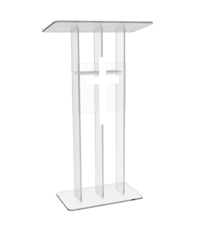 FixtureDisplays® Clear Podium Plexiglass Lecturn Transparent Church Pulpit with Christian Church White Cross Trinity Style Easy Assebmly Required 15411+1803CROSS