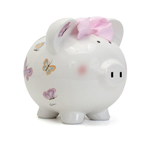 Child to Cherish Ceramic Piggy Bank for Girls, Petite Papillon Butterfly - color: Petite Papillon Butterfly