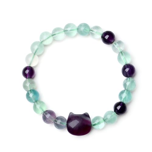 XIANNVXI Crystal Bracelet for Women Men 8 mm Natural Stone Beaded Bracelets Cat Bracelets Cross Bracelets Heart Bracelelt Jewelry for Women Birthday Gifts Stretch Bracelet - color: Multi-Fluorite