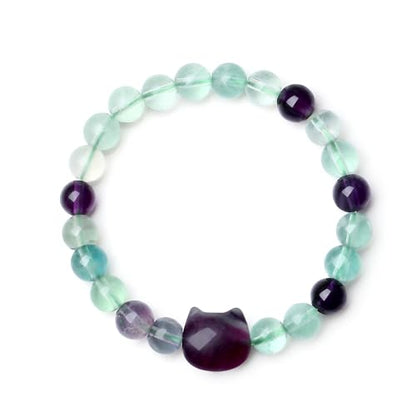 XIANNVXI Crystal Bracelet for Women Men 8 mm Natural Stone Beaded Bracelets Cat Bracelets Cross Bracelets Heart Bracelelt Jewelry for Women Birthday Gifts Stretch Bracelet - color: Multi-Fluorite