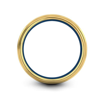 Gift for Nautical Fan - Anchor With Rope Ring - Men Women - Tungsten - Flat Dome Bevel - Band - Yellow Gold Black Silver Blue - Anniversary Wedding - 8mm - Brushed Polished - Personalized Custom Engra - color: 09 - Yellow Gold Blue Grey Tungsten