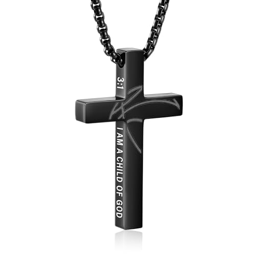 Gnamy Basketball Cross Necklace Gifts for Boys Men, Cross with Bible Verse Stainless Steel Pendant Chain Easter Christian Religious Jewelry Gifts for Him Kids Teenage Teens - color: Black, style: I AM A CHILD OF GOD