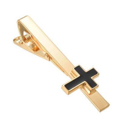 Silver Gold Cross Tie Clip for Men CZ Mother of Pearl Oil Drip Tie Bar Clip Personalized - color: gold