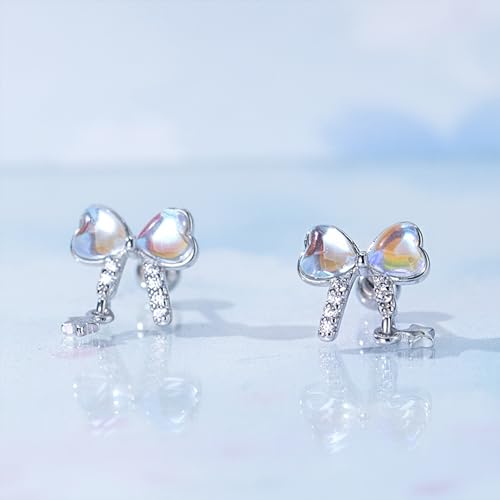 925 Sterling Silver Cross Bow Moon Stud Earrings for Women - color: Silver-Bow