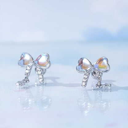 925 Sterling Silver Cross Bow Moon Stud Earrings for Women - color: Silver-Bow