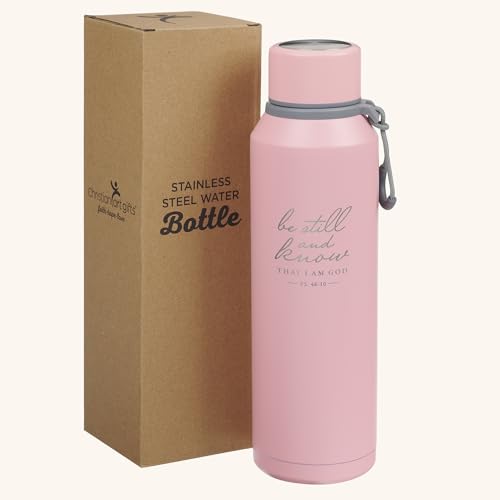 Christian Art Gifts Insulated Stainless Steel Double Wall Vacuum Sealed Water Bottle for Women: Be Still & Know - Psalm 46:10 Inspirational Bible Verse for Hot/Cold Liquids All Day, Pink, 24 fl. oz. - color: Be Still/Pink