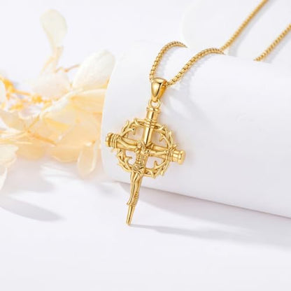 14K Gold Plated Cross Pendant Necklace Christian Jewelry Religious Gift - color: B05-Nail Jesus Cross Gold