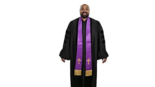 Unisex Adult Clergy Stole – Embroidered Church Crosses – 90” Long, Fits All Body Types, 4 Colors Available - color: Purple