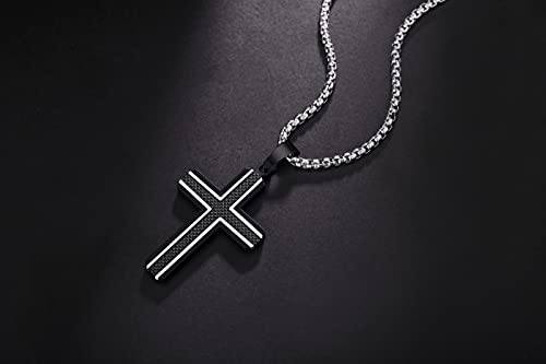 Holizaly Men's Cross Necklace 316L Stainless Steel Pendant White/Gold/Black/Blue Rolo Chain-Gift Box Included - color: Black silver