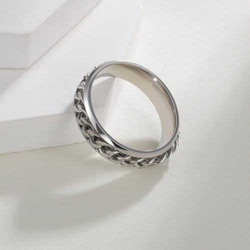 Mens Fidget Rings Anxiety Ring for Men 6mm 8mm Chain Spinner Ring Size 5-14 - color: Titanium Silver Silver