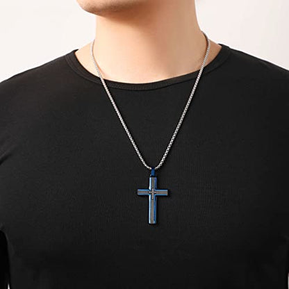 Holizaly Men's Cross Necklace 316L Stainless Steel Pendant White/Gold/Black/Blue Rolo Chain-Gift Box Included - color: Silver -A