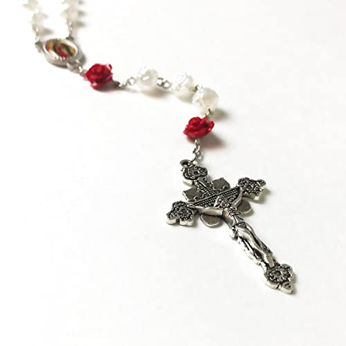 Our Lady of Guadalupe Pearly Rose Rosary Beads Catholic for Women - Catholic Gifts - Rosary Necklace for Women