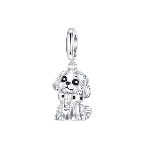 LUXILLA 925 Sterling Silver Charm Golden Family Tree Sparkling Cross Cute Dragon Charms Fits Bracelets Necklace Pendant Bead Jewelry Gift for Women Family Friends - color: Cute Dog Charm