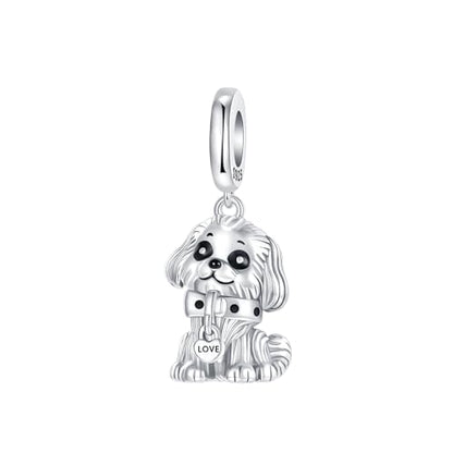 LUXILLA 925 Sterling Silver Charm Golden Family Tree Sparkling Cross Cute Dragon Charms Fits Bracelets Necklace Pendant Bead Jewelry Gift for Women Family Friends - color: Cute Dog Charm