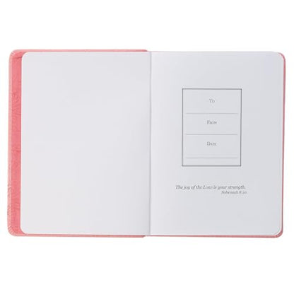 Christian Art Gifts Inspirational Handy-sized Journal, He Restores My Soul Wide Ruled Notebook, Psalm 23:3 Bible Verse, Pink Vegan Leather Floral, 240 Lined Pages w/scripture, (7.2” x 5.4” x .75”)