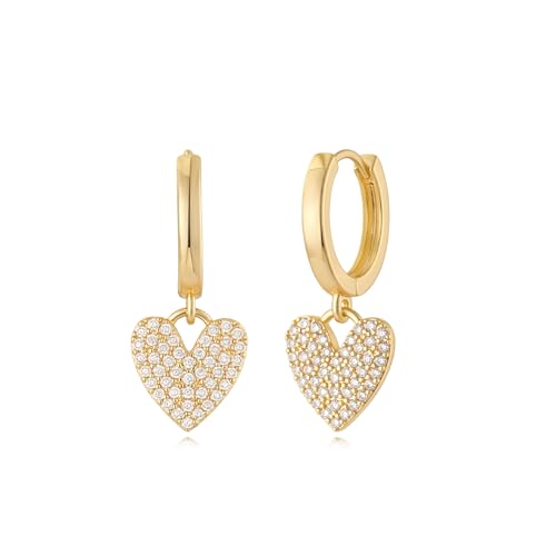 MYEARS Women Earrings Gold Huggie Hoop Dangle Drop 14K Gold Plated Small Simple Hypoallergenic Everyday Jewelry - style: Heart CZ
