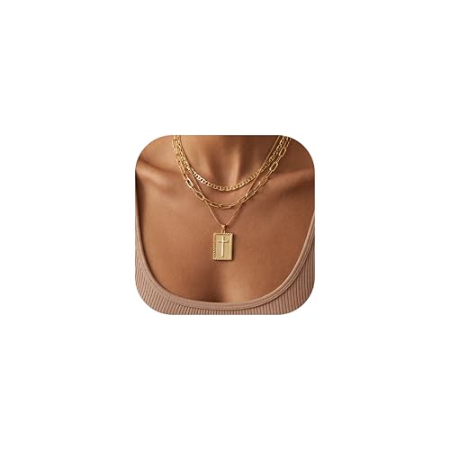 Cross Necklace for Women Girls, 14K Gold Plated Dainty Pendant Necklaces Set, Cute Trendy Faith Christian Religious Everyday Jewelry Gifts Aesthetic Accessories Non Tarnish - color: Triple Layered Box Mix