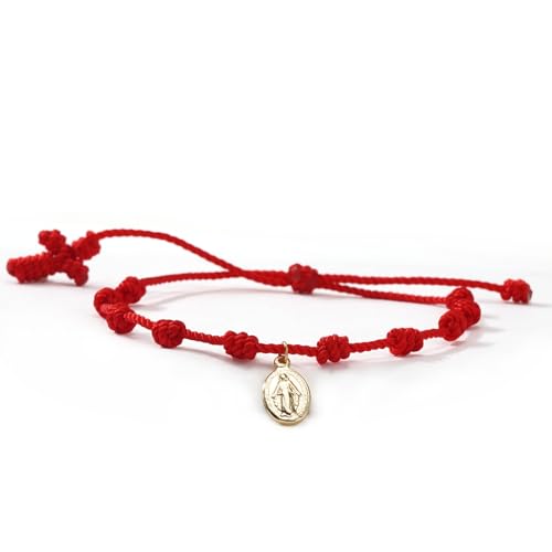 10 Knots Lucky Protection Rope Cross Bracelet For Women Men, Handmade Good Jesus Pendant Charm Amulet Adjustable Christian Pulsera Decenario String Jewelry, Daily Friendship Gift - color: Jesus Red