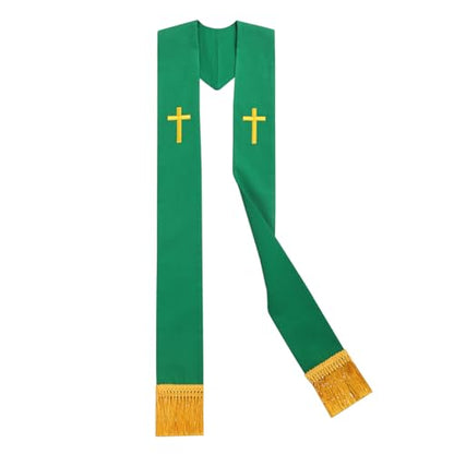 BLESSUME Church Clergy Pastor Cross Embroidered Stole - color: Green 9