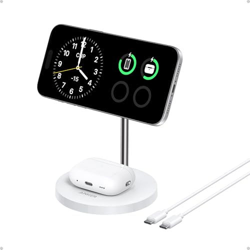 Anker MagGo 2-in-1 MagSafe Compatible Qi2 15W Wireless Charging Stand - color: White