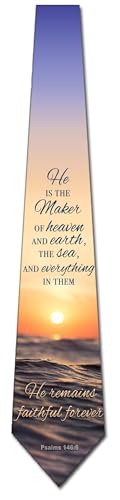 Three Rooker Faith Ties Mens Religious Necktie Psalms Bible Verse Tie for Men Christian Neckties