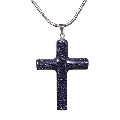 Justinstones Natural Gemstone Carved Cross Reiki Chakra Pendant Necklace 22 Inch - color: 40mm Synthetic Blue Goldstone
